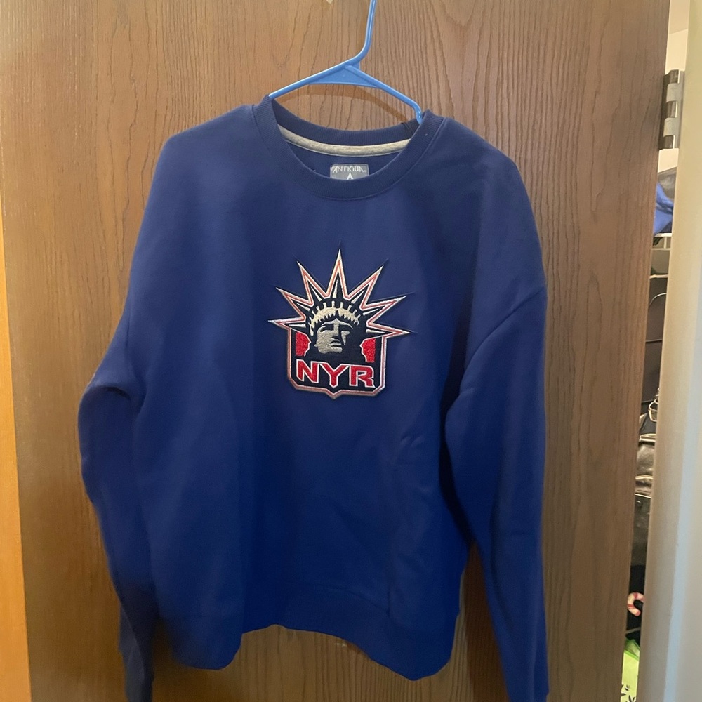 Antigua Blue Crewneck Sweater with NYR Logo Women’s
